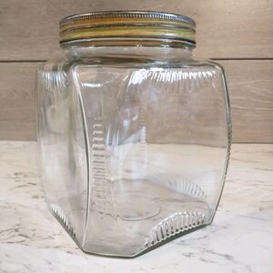 Hoosier Art Deco Glass Jar Tin Lid 1900s Gallon Pantry Storage Square Ribbed